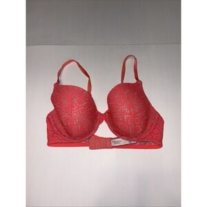 Victoria's Secret Bra 34C Coral Lace Padded Underwire Adjustable Clasp Back